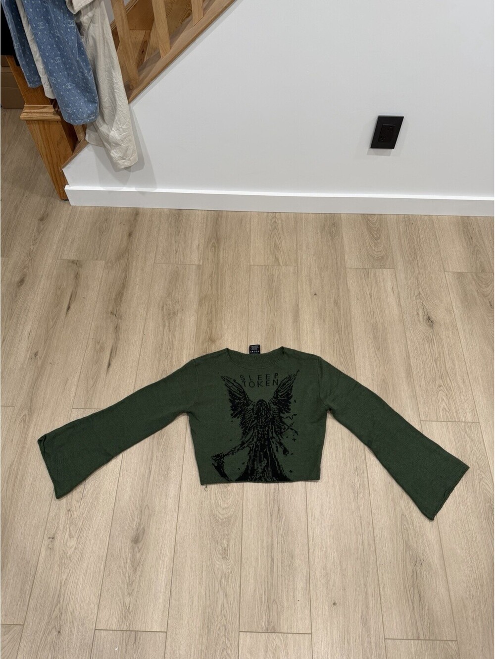 Hot Topic Sleep Token Green Cropped Knit Sweater Bell Sleeve Large